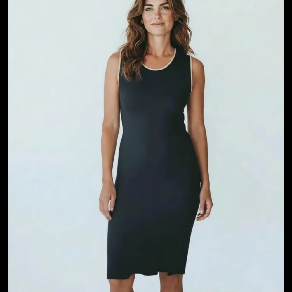 Bailey 44 Black Midi Tank Dress with Cream Trim